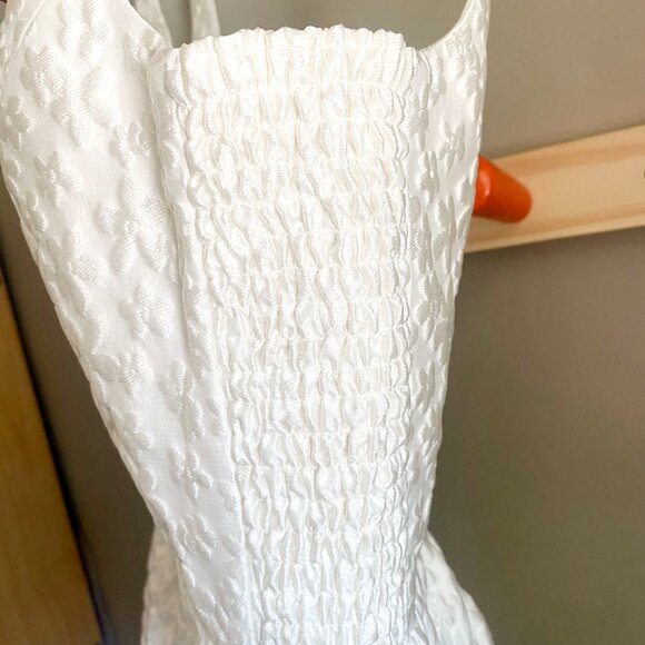 Revolve NWOT Amanda Uprichard White Satin Jacquard Mabel Fit + Flare Dress - Picture 9 of 11